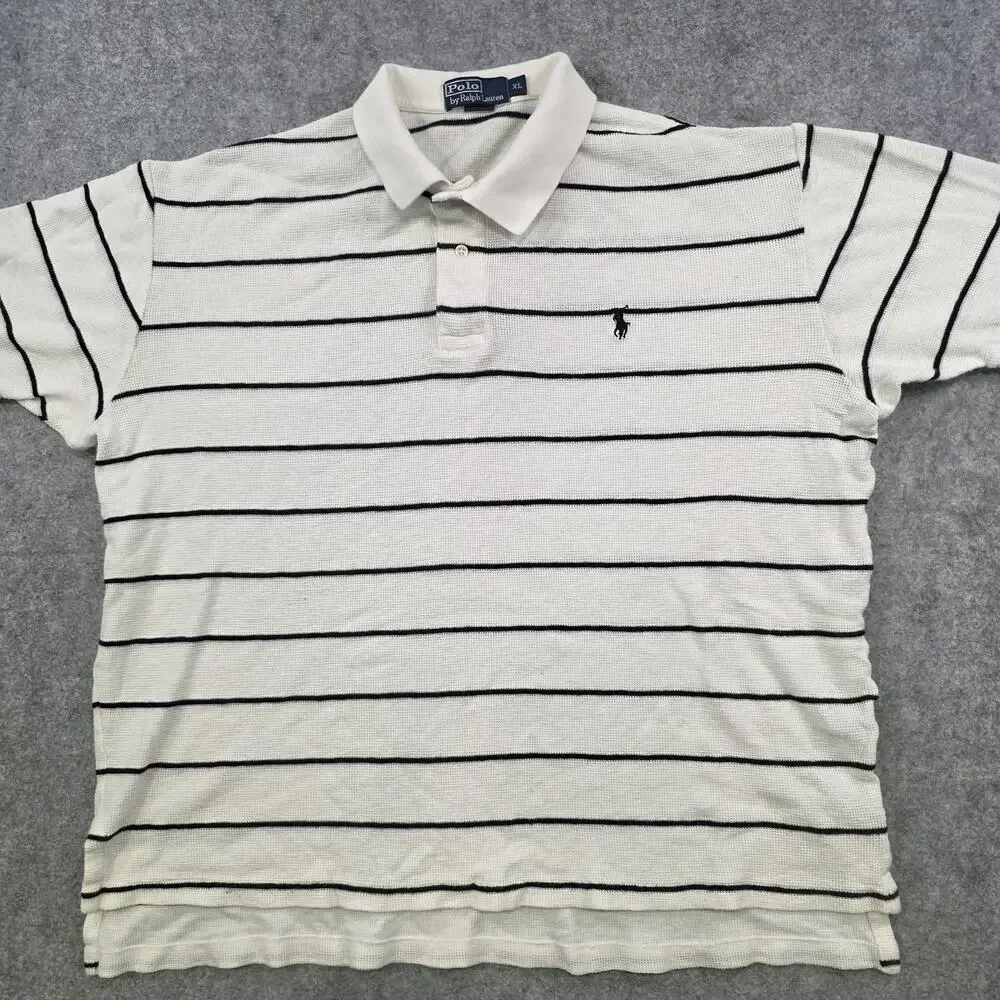 Polo Ralph Lauren T Shirt Mens XL White Striped Cotton Short Sleeve Pony‎ Logo